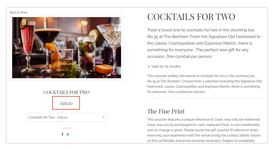 Gift elements - voucher price